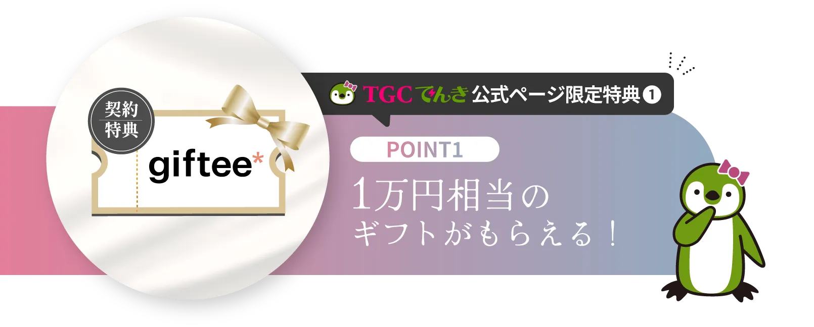 TGCでんき公式ページ限定特典①1万円相当のギフトがもらえる！